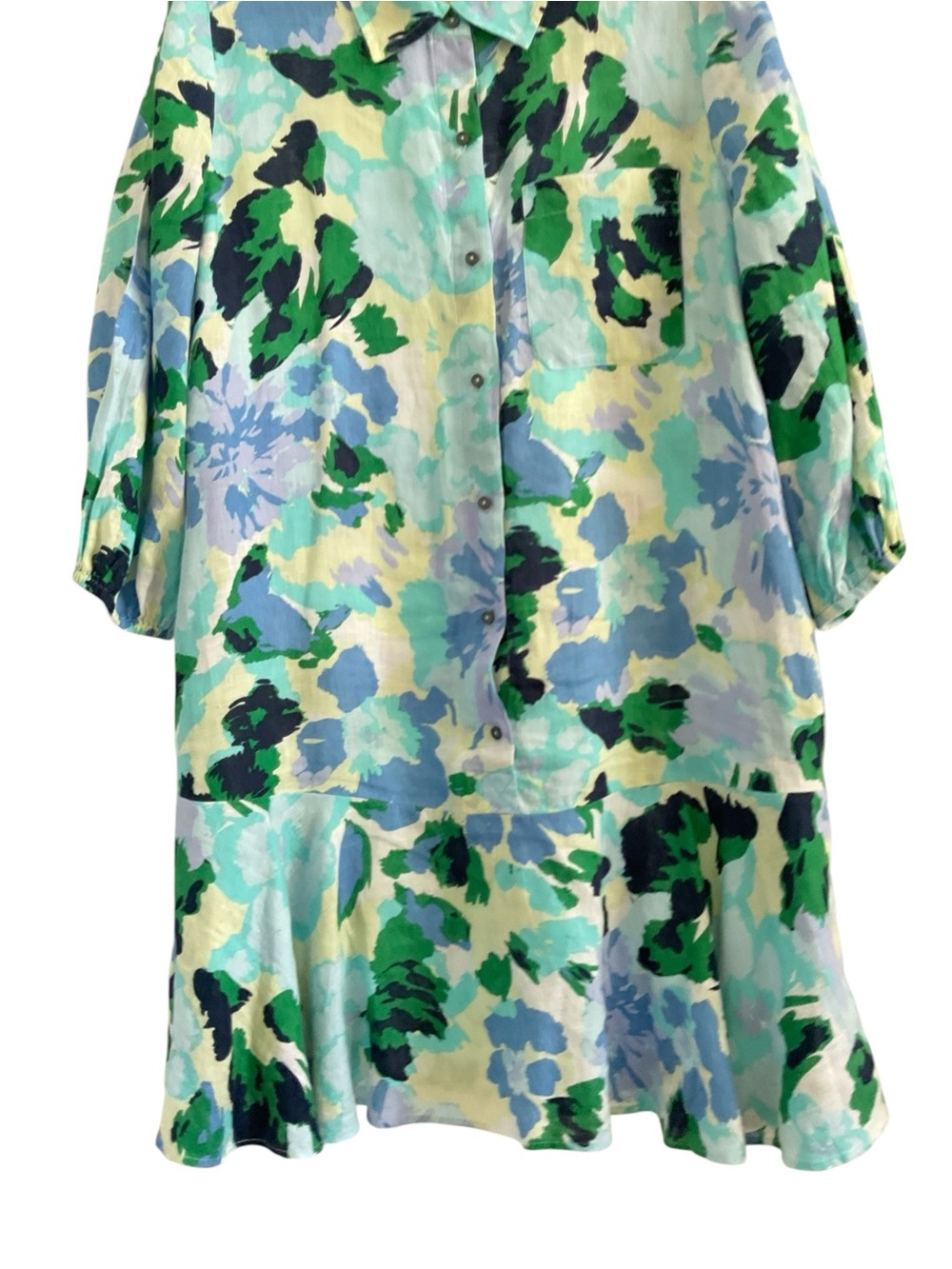 Charter Club Linen Floral Button-Front Dress in Aqua & Green
